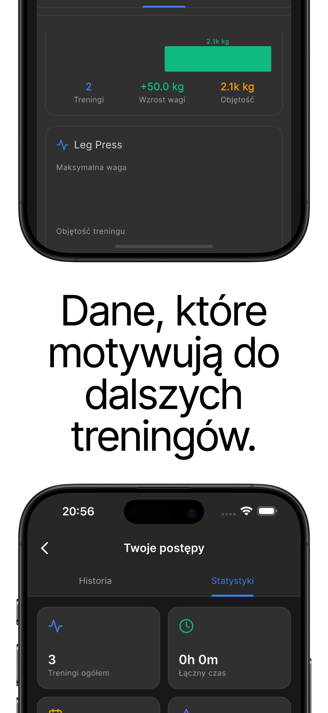 Wykresy siły, objętości i historii treningów